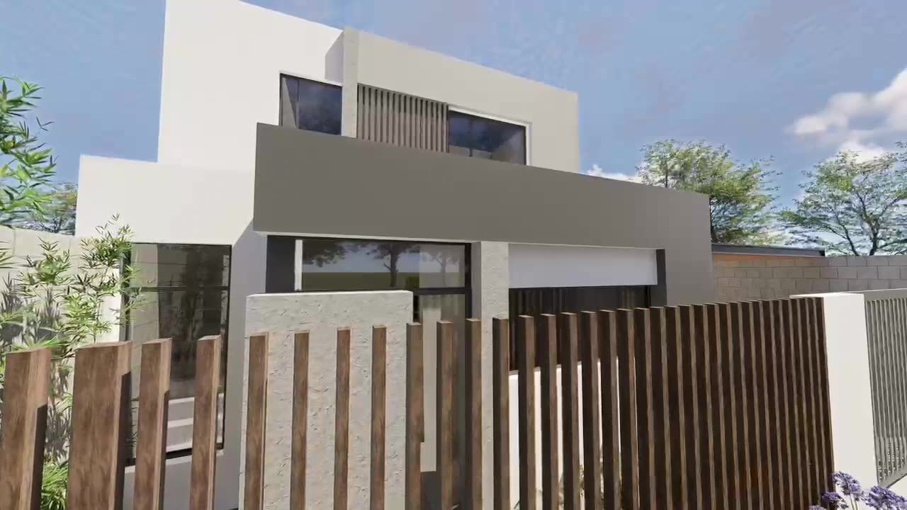 Render 3D en detalle del volumen superior de la vivienda